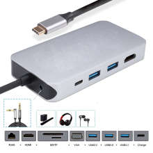 USB C HUB, 10 in 1 USB Type C to HDMI VGA Converter, RJ-45 Ethernet SD/TF Memory Card Reader for MacBook Pro 20